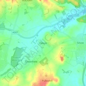Topografische Karte Flitton, Höhe, Relief