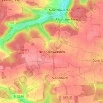 Topografische Karte Neidhardswinden, Höhe, Relief