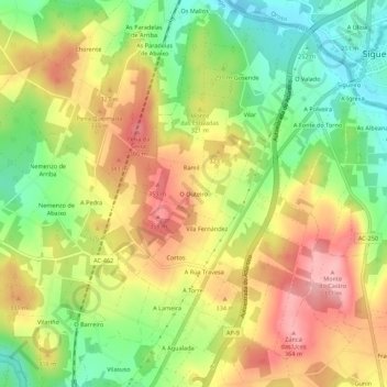 Topografische Karte O Outeiro, Höhe, Relief