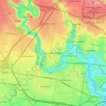 Topografische Karte Avondale Heights, Höhe, Relief