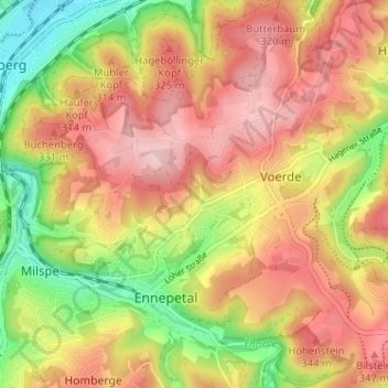 Topografische Karte Boesebecke, Höhe, Relief