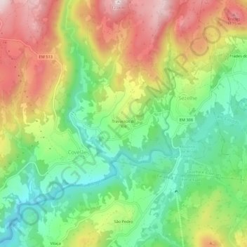 Topografische Karte Travassos do Rio, Höhe, Relief