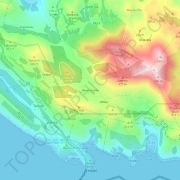 Topografische Karte Slivno Ravno, Höhe, Relief