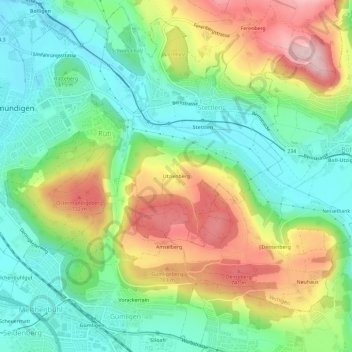 Topografische Karte Utzlenberg, Höhe, Relief