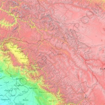 Topografische Karte Jammu and Kashmir, Höhe, Relief