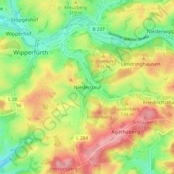 Topografische Karte Niedergaul, Höhe, Relief