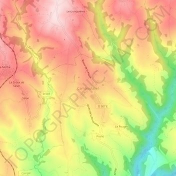 Topografische Karte Camboulazet, Höhe, Relief