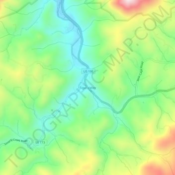 Topografische Karte Tiger Valley, Höhe, Relief