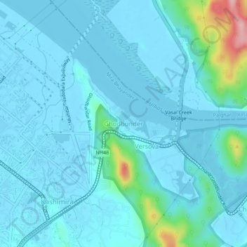 Topografische Karte Ghodbunder, Höhe, Relief