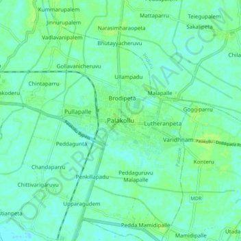 Topografische Karte Palakollu, Höhe, Relief