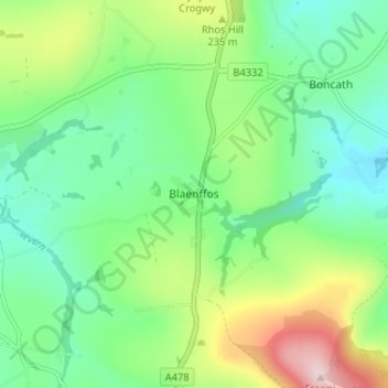 Topografische Karte Blaenffos, Höhe, Relief