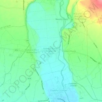 Topografische Karte Rodeano Basso, Höhe, Relief