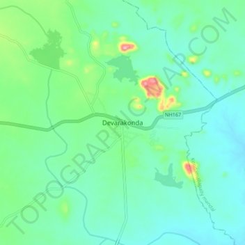 Topografische Karte Devarakonda, Höhe, Relief