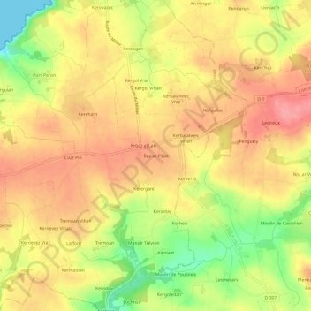 Topografische Karte Roz ar Pillat, Höhe, Relief