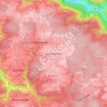 Topografische Karte Lachweiler, Höhe, Relief