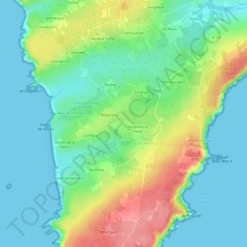 Topografische Karte Pen-ar-Guer-est, Höhe, Relief