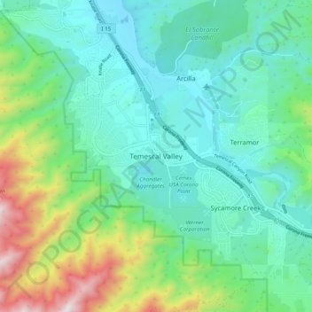 Topografische Karte Temescal Valley, Höhe, Relief