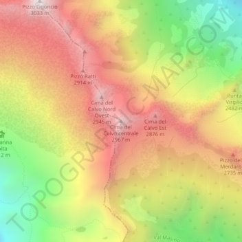 Topografische Karte Cima del Calvo centrale, Höhe, Relief