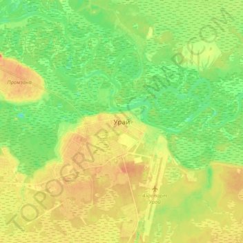 Topografische Karte Урай, Höhe, Relief