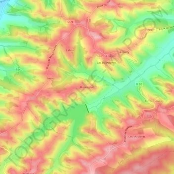 Topografische Karte Montagnac, Höhe, Relief