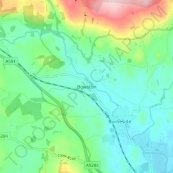 Topografische Karte Bowston, Höhe, Relief