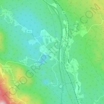 Topografische Karte Brešca, Höhe, Relief