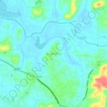 Topografische Karte Puracherry, Höhe, Relief