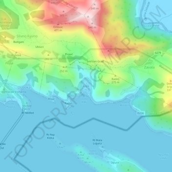 Topografische Karte Klek, Höhe, Relief
