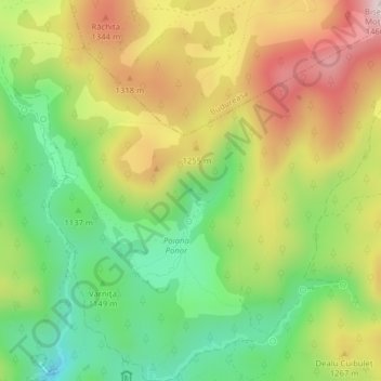 Topografische Karte Izbucul Ponor, Höhe, Relief