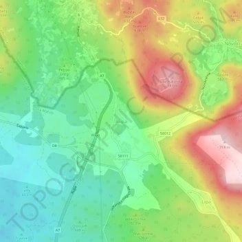 Topografische Karte Rupa, Höhe, Relief
