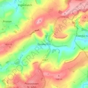 Topografische Karte Dunkerton, Höhe, Relief