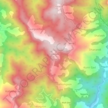 Topografische Karte Paharpani, Höhe, Relief