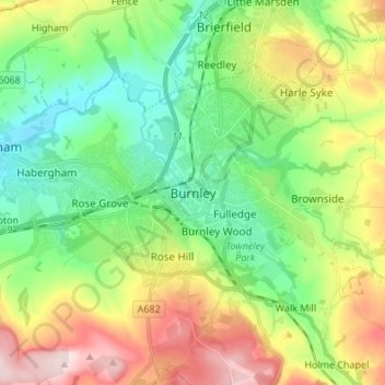 Topografische Karte Burnley, Höhe, Relief