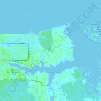 Topografische Karte Dandy, Höhe, Relief