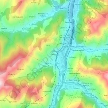 Topografische Karte Barreo, Höhe, Relief