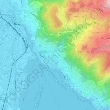 Topografische Karte Hünibach, Höhe, Relief