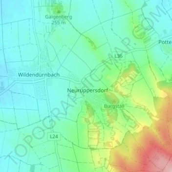Topografische Karte Neuruppersdorf, Höhe, Relief