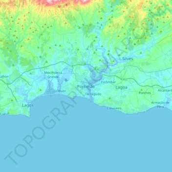 Topografische Karte Portimão, Höhe, Relief