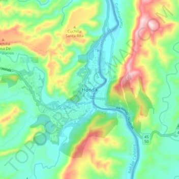 Topografische Karte Honda, Höhe, Relief