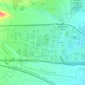 Topografische Karte Poyo, Höhe, Relief