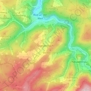 Topografische Karte Cratzenbach, Höhe, Relief