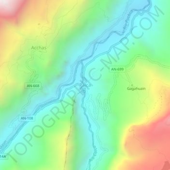 Topografische Karte Palca, Höhe, Relief