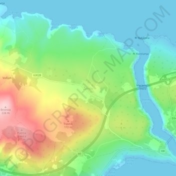 Topografische Karte Ždrilo, Höhe, Relief