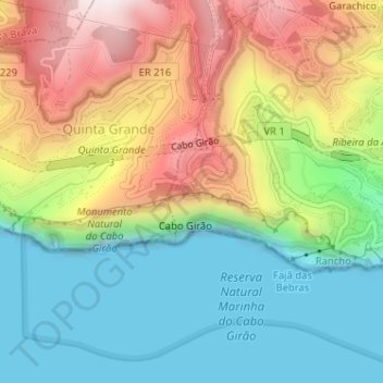 Topografische Karte Cabo Girão, Höhe, Relief