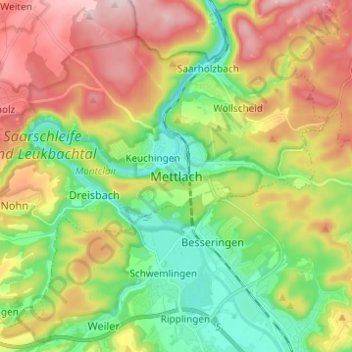 Topografische Karte Mettlach, Höhe, Relief