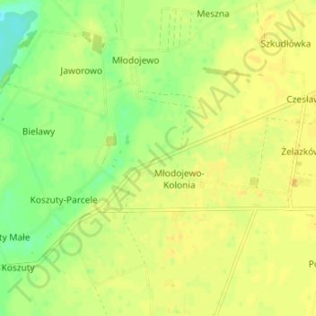 Topografische Karte Młodojewo-Parcele, Höhe, Relief