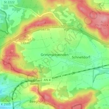 Topografische Karte Grimmschwinden, Höhe, Relief