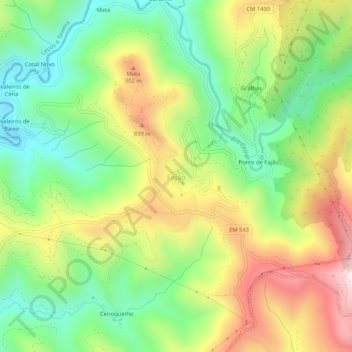 Topografische Karte Fajão, Höhe, Relief