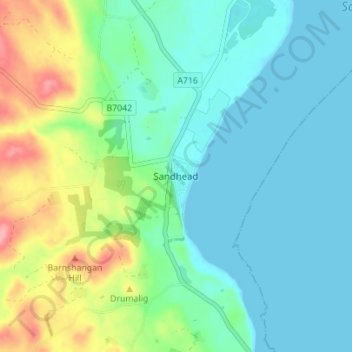 Topografische Karte Sandhead, Höhe, Relief