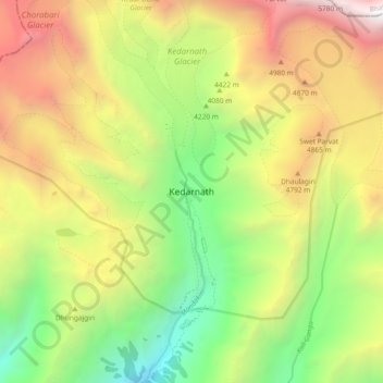 Topografische Karte Kedarnath, Höhe, Relief